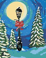 Painting by Numbers - Snow-covered lamp among trees, 40x50 cm, stretched canvas on frame - Painting by Numbers