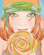 Painting by Numbers - Green-eyed Woman and Lollipop, 80x100 cm, without frame and without turning of - Painting by Numbers