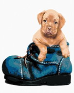 Painting by numbers - Puppy in a shoe, 40x50 cm, without frame and without turning off the canvas - Painting by Numbers
