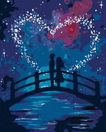 Painting by Numbers - Couple on a footbridge under the night sky, 40x50 cm, stretched canvas on fram - Painting by Numbers