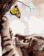 Painting by Numbers - Cat and Yellow Butterfly, 40x50 cm, without frame and without canvas switching - Painting by Numbers