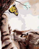 Painting by Numbers - Cat and Yellow Butterfly, 80x100 cm, stretched canvas on frame - Painting by Numbers
