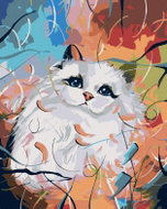 Painting by Numbers - White Cat and Coloured Background, 40x50 cm, without frame and without turning - Painting by Numbers