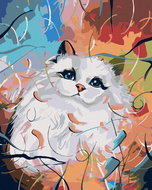 Painting by Numbers - White Cat and Coloured Background, 80x100 cm, without frame and without turnin - Painting by Numbers