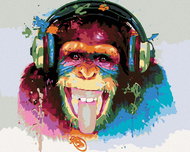 Painting by numbers - Monkey with headphones, 100x80 cm, without frame and without switching off the - Painting by Numbers