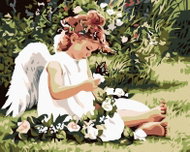 Painting by numbers - Angel among flowers, 100x80 cm, stretched canvas on frame - Painting by Numbers