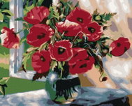 Painting by Numbers - Poppies in glass vase, 50x40 cm, stretched canvas on frame - Painting by Numbers