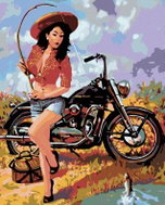 Painting by numbers - Fisherman with motorbike, 80x100 cm, without frame and without switching off t - Painting by Numbers