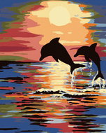 Painting by Numbers - Dolphins and Sunset, 40x50 cm, stretched canvas on frame - Painting by Numbers