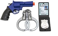 Policajná sada plast pištoľ klapacia 18 × 13 cm + putá + odznak na karte 18 × 38 × 4 cm - Detská pištoľ