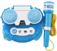 Mikrofón karaoke, modrý plast, na batérie, so svetlom, v škatuľke 24 × 21 × 5,5 cm - Detský mikrofón