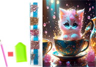 NORIMPEX Cat in a teacup 23 × 30 cm - Diamond Painting