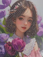 NORIMPEX Girl with flowers 23 × 30 cm - Diamond Painting