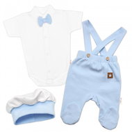 Baby Nellys Body kr. rukáv, polodupačky s láclem, čepička, modro/bílá - Sada oblečení pro miminko