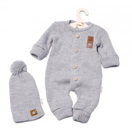 Baby Nellys 2-dílná sada Pletený overálek Star + čepice Hand Made, šedý, vel. 80/86 - Sada oblečení pro miminko