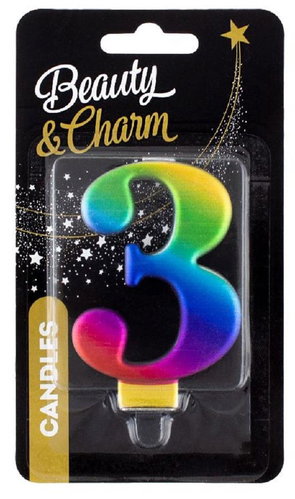 GoDan Cake candle numbers metallic, rainbow 8 cm, 3 - Candle - Main image