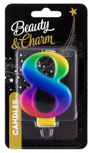 GoDan Cake candle numbers metallic, rainbow 8 cm, 8 - Candle - Main image