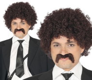Fiestas Guirca Men's brown curly wig with moustache - Wig