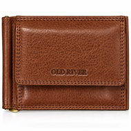 Old River men's leather money clip wallet with RFID protection in brown - Wallet