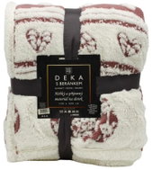 Home Elements Deka s beránkem, jacquard vzory Srdíčka, červenobílá - Deka