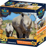 Prime 3D Puzzle s 3D efektem 100 dílků Animal Planet Ohrožené druhy: Nosorožci - Jigsaw Puzzle