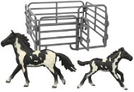 Rappa Set mit 2 schwarzen und weißen Pferden mit Zaun - Figuren
