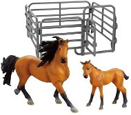 Rappa Set of 2 Dark Brown Horses with Black Mane with Fence - Figures