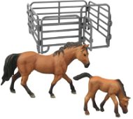 Rappa Set of 2 Pcs of Light Brown Horses with Black Mane with Fence - Figures