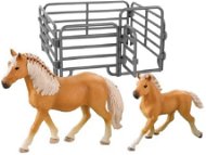 Rappa sada 2 ks hnedých koní so svetlou hrivou s ohradou - Figúrky