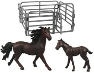 Rappa Set mit 2 braunen Pferden mit schwarzer Mähne mit Zaun - Figuren