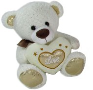 Medvedík srdiečko bielo-zlatý – 17 cm - Plyšová hračka