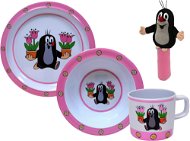 Set of Dishes, 3 pieces with Rattle, Mole Pink - Children's Dining Set