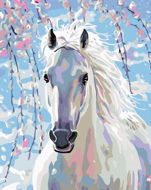 Diamondi - Diamond painting - WHITE HORSE, 40x50 cm, Off canvas on frame - Diamond Painting