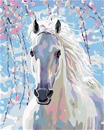 Diamondi - Diamond painting - WHITE HORSE, 40x50 cm, Off canvas on frame - Diamond Painting