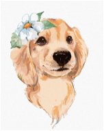 Diamondi - Diamond painting - CUTE DOG AND WHITE FLOWER, 40x50 cm, without frame and without canvas - Diamond Painting