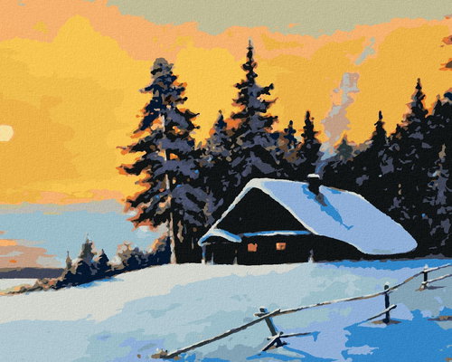 Diamondi - A FALL IN THE WINTER FOREST AND SUNSET, 40x50 cm, unframed and without canvas - Diamond Painting - Main image