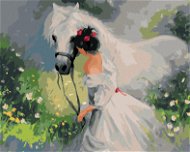 Diamondi - Diamond painting - GIRL IN A WHITE DRESS AND A HORSE, 40x50 cm, unframed and unframed can - Diamond Painting
