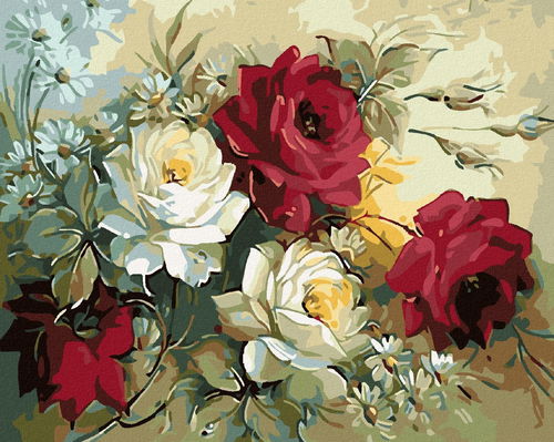 Diamondi - Diamond Painting - FLOWER OF PAINTED ROSES, 40x50 cm