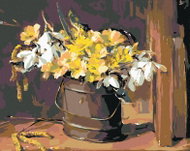 Diamondi - LUČNÍ KVÍTÍ V KYBLÍKU, 40x50 cm, bez rámu a bez vypnutí plátna - Diamantové malování