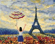 Diamondi - Diamond painting - EIFFEL'S TOWER AND A WOMAN WITH A BOARD, 40x50 cm, Exposed canvas on f - Diamond Painting