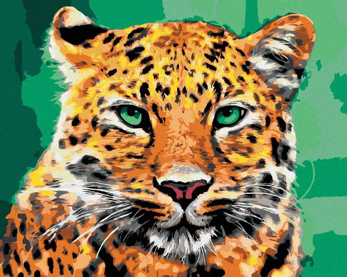 Diamondi - Diamond painting - LEOPARD WITH GREEN EYES, 40x50 cm, Off canvas on frame - Diamond Painting - Main image
