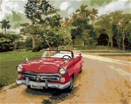 Diamondi - Diamond painting - RED CAR ON THE ROAD, 40x50 cm, Off canvas on frame - Diamond Painting