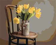 Diamondi - Diamond painting - YELLOW TULIPANS IN A MILK CONVICLE ON A CHAIR, 40x50 cm, without frame - Diamond Painting