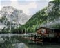 Diamondi - Diamond painting - LAKE WITH A HUT AND BOATS ITALY II, 40x50 cm, Exposed canvas on frame - Diamond Painting