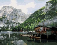 Diamondi - Diamond painting - LAKE WITH A HUT AND BOATS ITALY II, 40x50 cm, Exposed canvas on frame - Diamond Painting