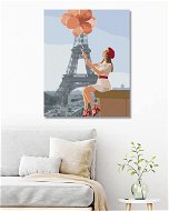 Diamondi - Diamond painting - EIFFEL'S TOWER AND WOMAN WITH RED BALLOONS, 40x50 cm, unframed and unf - Diamond Painting