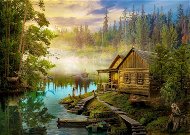 Jigsaw ENJOY Log Cabin by the river 1000 pieces - Puzzle