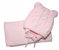 BABY NELLYS Zimní pletená kojenecká čepička s šálou TEDDY - sv. růžová, vel. 62/68 - Zimní čepice