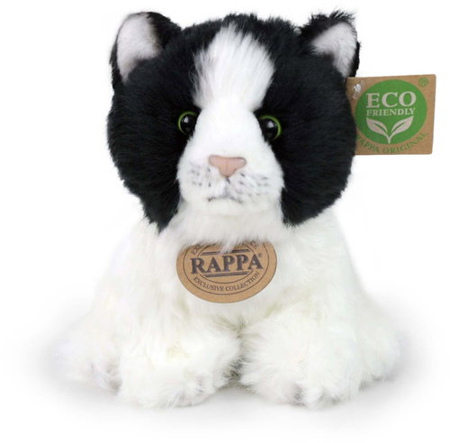 RAPPA Plush cat black and white sitting 17 cm, Eco-Friendly - Soft Toy - Main image