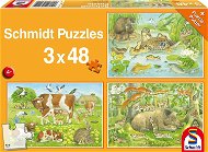 Schmidt Puzzle Zvířecí rodinky 3 × 48 dílků - Jigsaw